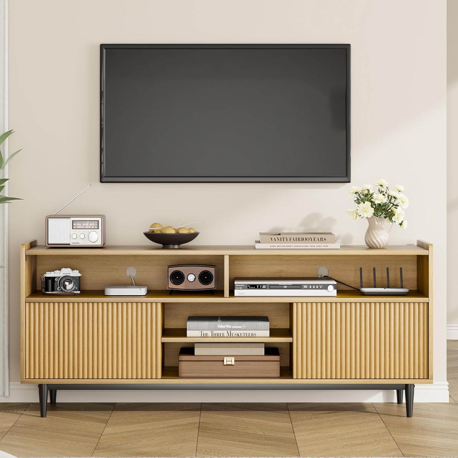 GAOMON Fluted TV Stand for 70 Inch, Boho Entertainment Center with ...