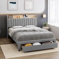thumbnail image 1 of GAOMON Full Size Bed Frame with Storage Headboard and Charging Station, Upholstered Platform Bed Frame with Drawer, Sturdy Mattress Foundation,No Box Spring Needed,Light Grey, 1 of 7