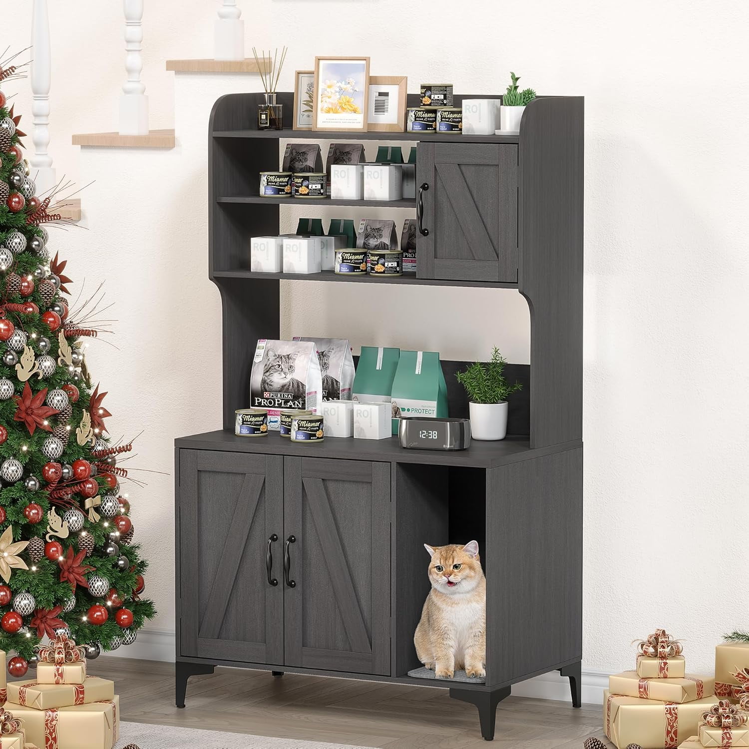 GAOMON Hidden Cat Litter Box Furniture with Storage, Enclosed Cat Litter Cabinet with Shelf, Multi-Functional Cat House for Living Room or Bedroom, Walnut