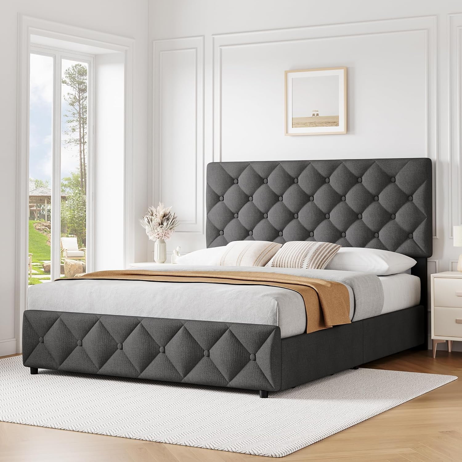 GAOMON King Size Bed Frame with 4 Storage Drawers and Adjustable ...