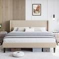thumbnail image 1 of GAOMON King-Size Bed Frame With Upholstered Headboard - Wooden Slats, No Box Spring Required, Easy To Assemble, Beige, 1 of 6