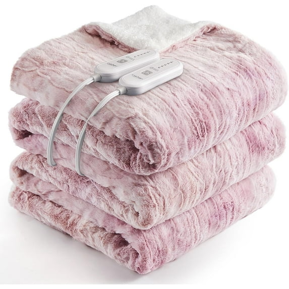 GAOMON King Size Electric Blanket with Dual Control - Fast Heating & 10 Hours Auto Off,Pink