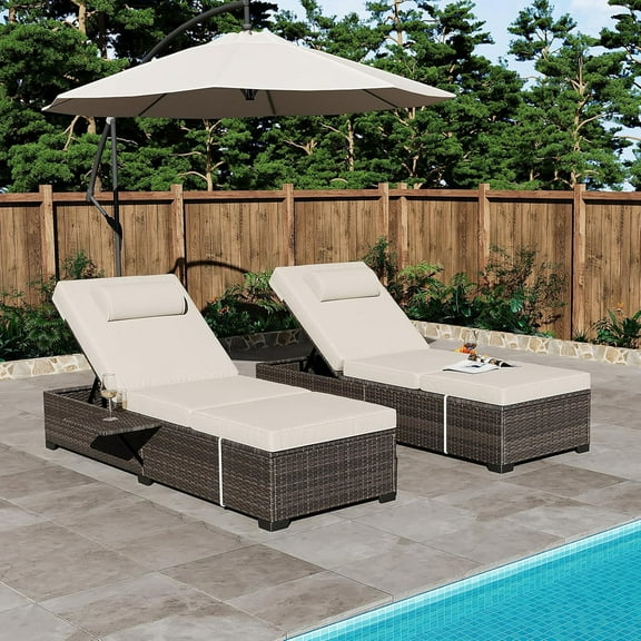 GAOMON Lounge Chair Outdoor, Wicker Chaise Lounge Set of 2, Pool Chaise Lounge Chairs with Adjustable Backrest, Poolside Desig, Easy Assembly Chaise Lounge Outdoor with Blue Cushions