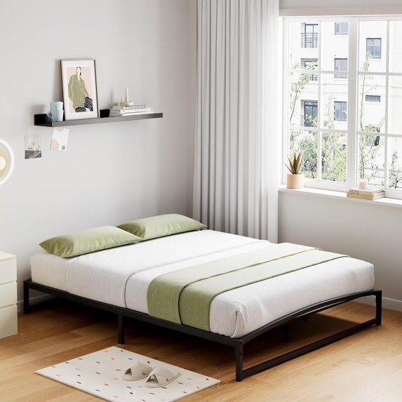 GAOMON Low Bed Frame Queen Size, 10 Inch Heavy Duty Metal Platform Queen Bed Frame Low Profile, Mattress Foundation, No Box Spring Needed, Noise-Free, Non-Slip, Easy Assembly, Black