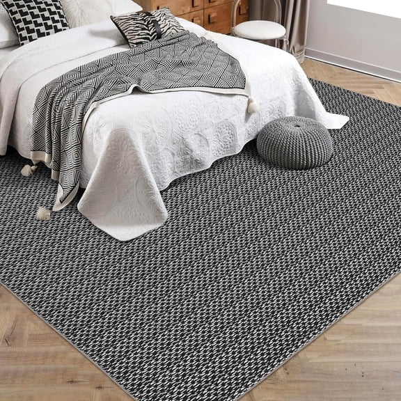 GAOMON Machine Washable Living Room Rugs 10x13 Large Modern Printed Accent Carpet with Non-Slip Backing, Non-Shedding Contemporary Woven-Style Indoor Floor Carpet for Bedroom, Office, Black