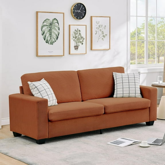 GAOMON Modern Corduroy 2-Seater Sofa, Deep Seat Couch with Wide Armrest, Removable Washable Cushion Cover, Comfy for Living Room or Small Space, Red Orange