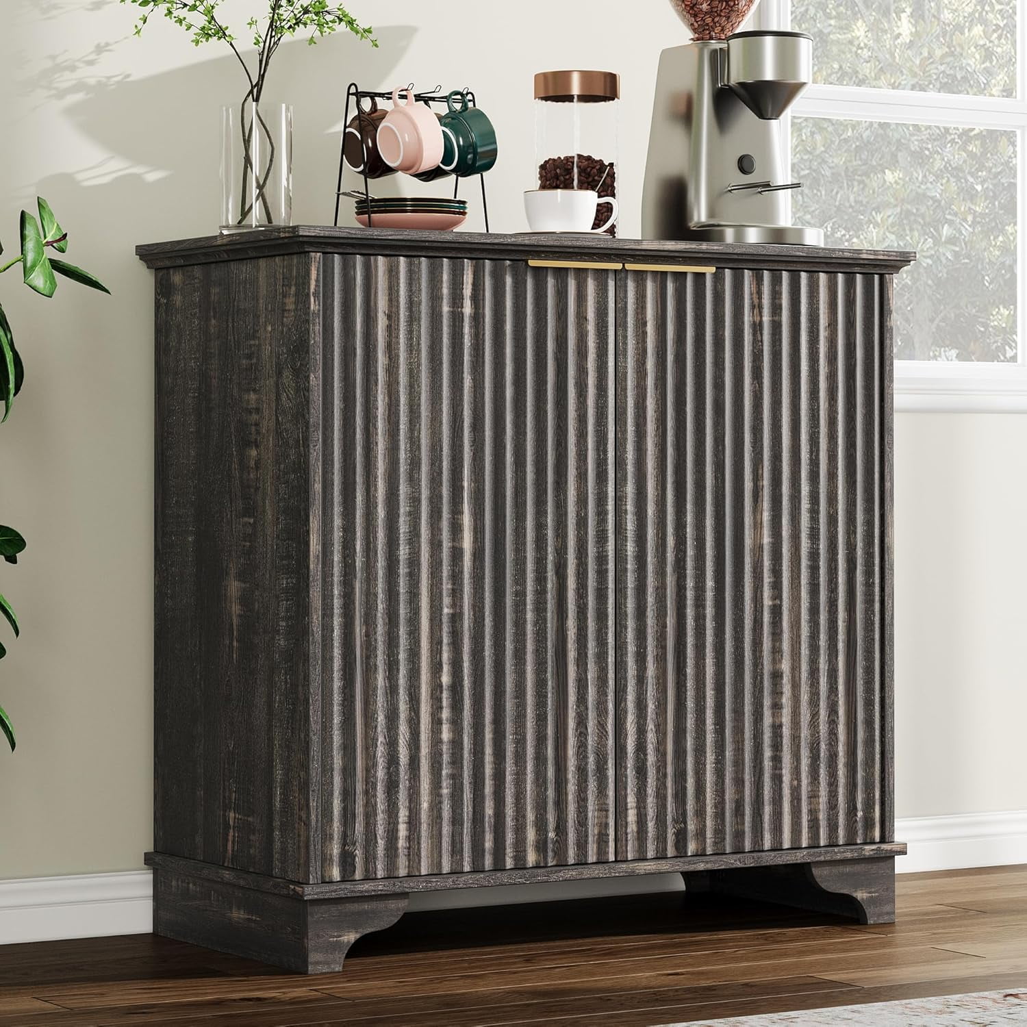 GAOMON Modern Multifunctional Storage Cabinet - Dark Oak with ...