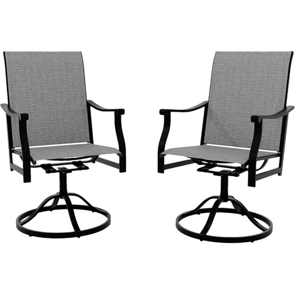GAOMON Patio Swivel Dining Chairs Set of 2, Outdoor Dining Chairs High Back with Padded All Weather Breathable Textilene, Metal Rocking Frame for Lawn Garden Backyard, Gray