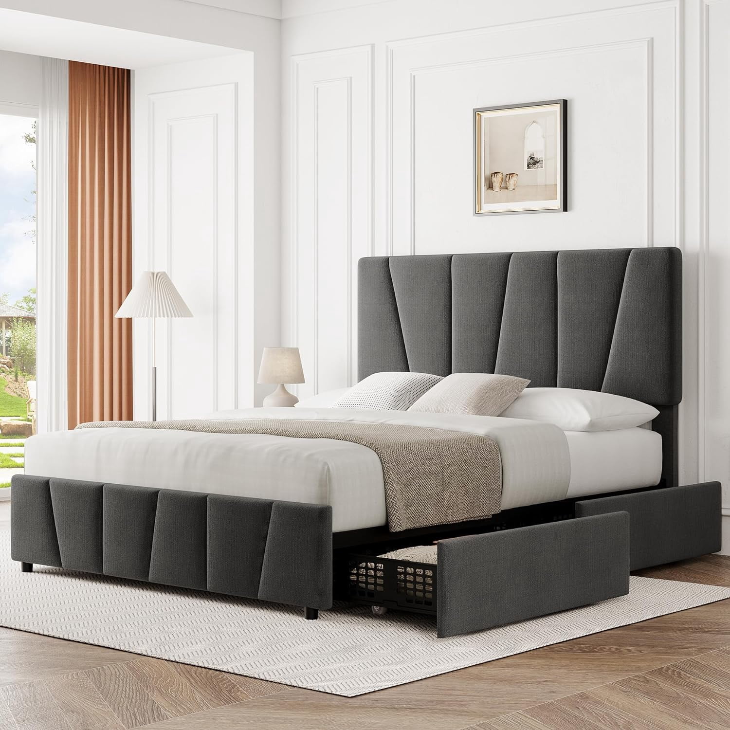 GAOMON Queen Size Bed Frame with Adjustable Headboard and 4 Storage ...