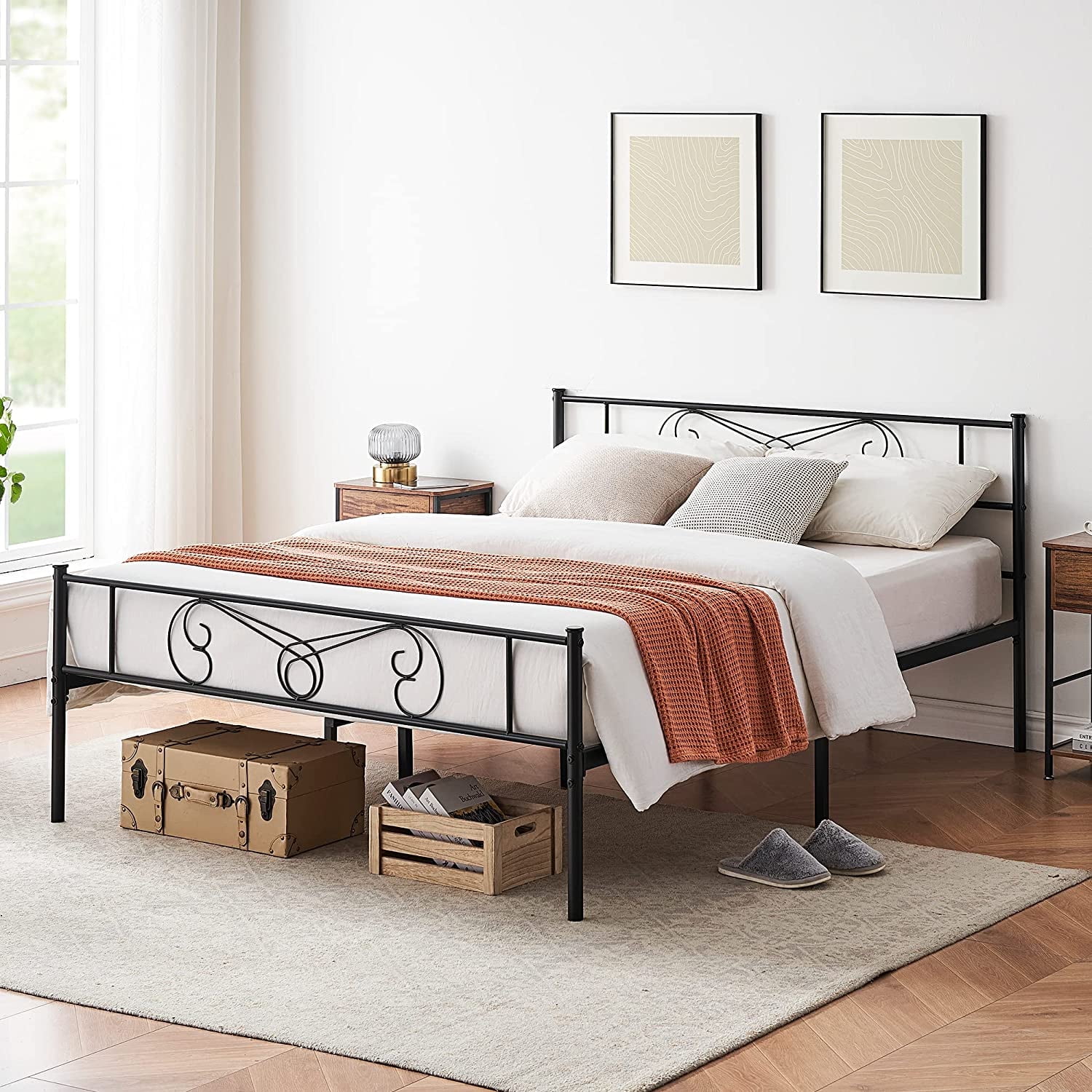 GAOMON Queen Size Metal Bed Frame with Headboard and Footboard, 14 Inch Platform Bed Frame Mattress Foundation, No Box Spring Needed, Easy Assembly, Black