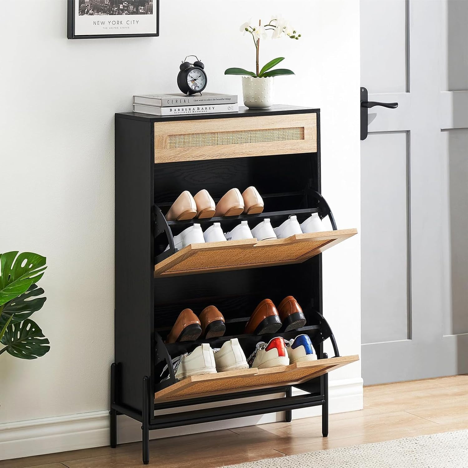 Narrow Shoe Cabinet UEV Slim Cabinet With 2 Flip Drawers & Hidden Shelf ...