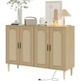 thumbnail image 1 of GAOMON Rattan Sideboard Buffet Cabinet, 4 Doors Accent Storage Cabinet, Console Table Coffee Bar with Power Outlet, Adjustable Shelves for Kitchen, Dining Room, Hallway, Living Room,Burly-Wood, 1 of 7