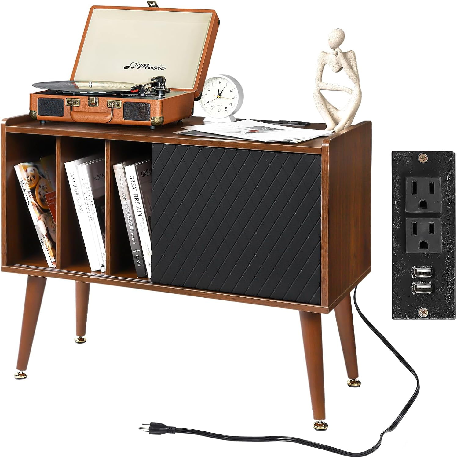 GAOMON Record Player Stand with Charging Station & USB Ports, Vinyl ...