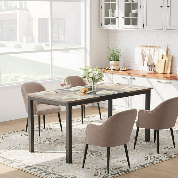 GAOMON Rectangular Dining Table for 6 - Wooden Table with Metal Legs, Farmhouse Style, Black + Brown