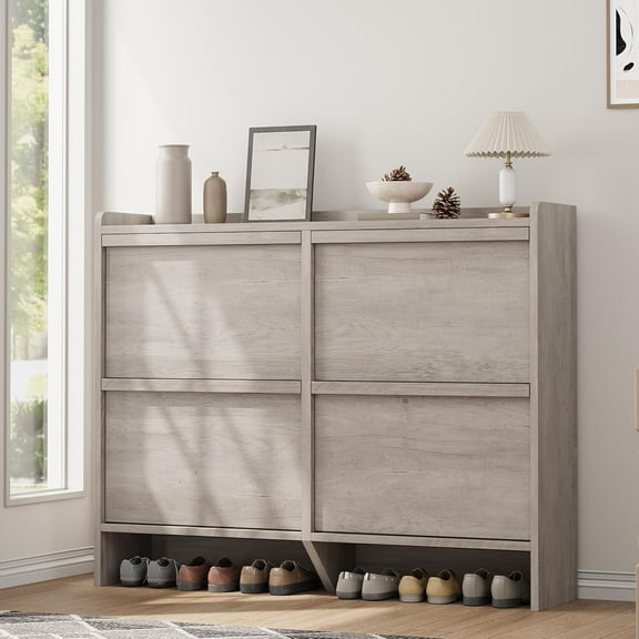 GAOMON Shoe Racks, 4-Drawers, Gray, Flip Storage Cabinet, Hidden Shoe Organizer, Entryway Shoe Racks for Large Family, Spacious and Modern Storage