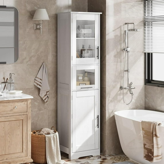 GAOMON Slim Bathroom Storage Cabinet, Tall Narrow Storage Cabinet with Doors and Adjustable Shelf, Freestanding Bathroom Floor Cabinet for Laundry Room, Kitchen, Living Room, Small Space,White