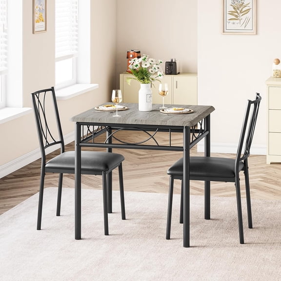 GAOMON Small Dining Table Set for 2, Square Dining Room Table Set for 2, Table and Chairs Set with 2 Upholstered Chairs, Kitchen Table Set for Small Spaces, Apartment, Gray