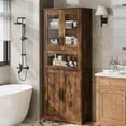 thumbnail image 1 of GAOMON Tall Bathroom Cabinet, Freestanding Storage Cabinet with Glass Doors and Adjustable Shelves and Drawers, 67" Tall Cabinet for Kitchen, Pantry, Living Room, Rustic Brown, 1 of 9