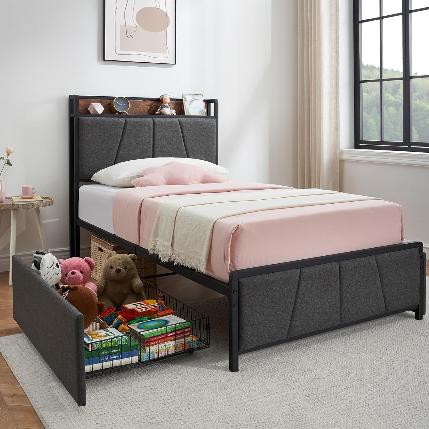 GAOMON Twin Size Bed Frame with 2 Storage Drawers and Charging Station ...