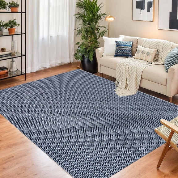 GAOMON Washable Area Rug 5x7 Rug Modern Solid Black Area Rug for Living Room Bedroom Contemporary Braid Textured Non-Slip Stain Resistant Accent Rug Floor Cover Carpet for Home Decor,Blue