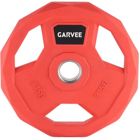 GAOMON Weight Plates, 35LB Single, Red, 2-Inch Rubber Coated Cast Iron Plate, Barbell Weight Plate for Home Gym, Color Coded Tri-Grip, Powerlifting, Weightlifting Training