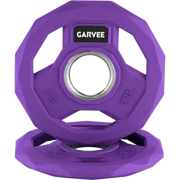 GAOMON Weight Plates, 5LB Pair, Purple, 2-Inch Rubber Coated Cast Iron Plates, Barbell Weight Plate Set for Home Gym, Color Coded Tri-Grip, Powerlifting, Weightlifting Training