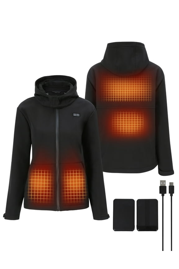 Women's Heated Jacket - Winter Softshell Electric Jacket, Waterproof, Machine Washable, Size L