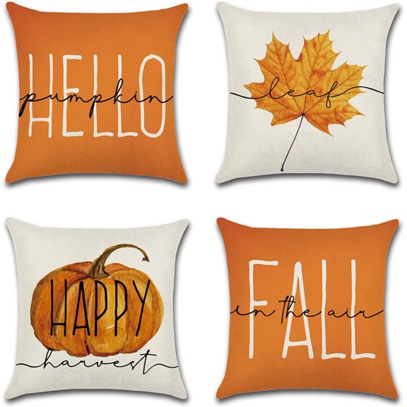 GAONINI Fall Pillow Covers 18x18 Set of 4, Fall Decor Pumpkin Maple Leaf Hello Fall Throw Pillow Covers Outdoor, Decorative Happy Harvest Farmhouse Thanksgiving Cushion Case for Home Couch Q01