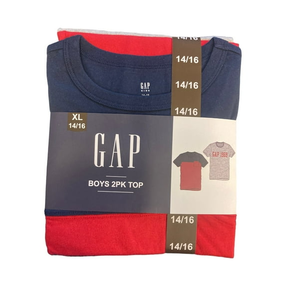 GAP Boy's 2 Pack Short Sleeve Soft Comfort Tagless Logo Tee (Grey Heather/Modern Red, 14/16)