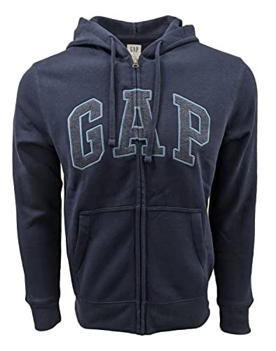 GAP Factory Men's Full Zip Fleece Logo Hoodie (Navy Heather (Dark