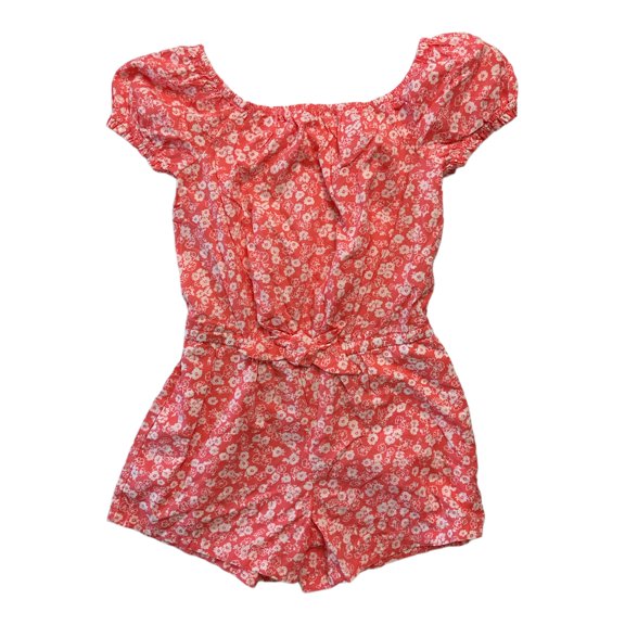 GAP Girl's Soft Chambray Short Puff Sleeve One Piece Romper (Pink Reef, 10/12)