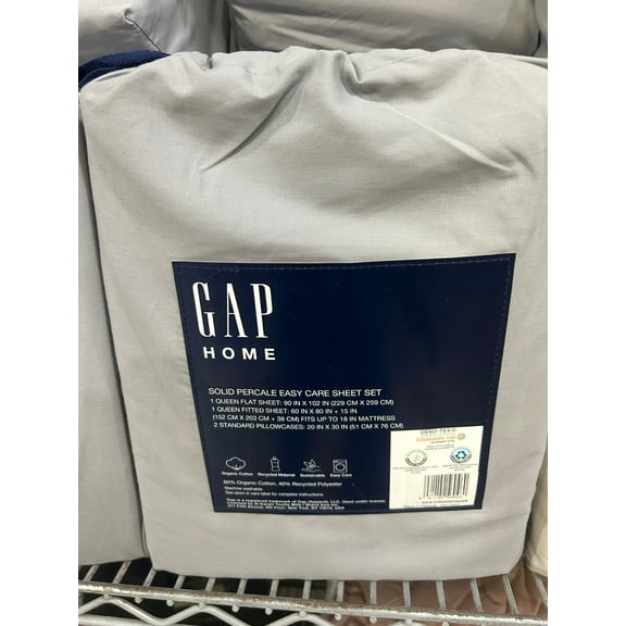 GAP Home Sheet Set Queen Solid Percale Gray easy care 1 Flat 1 Fitted 2 pillowCa