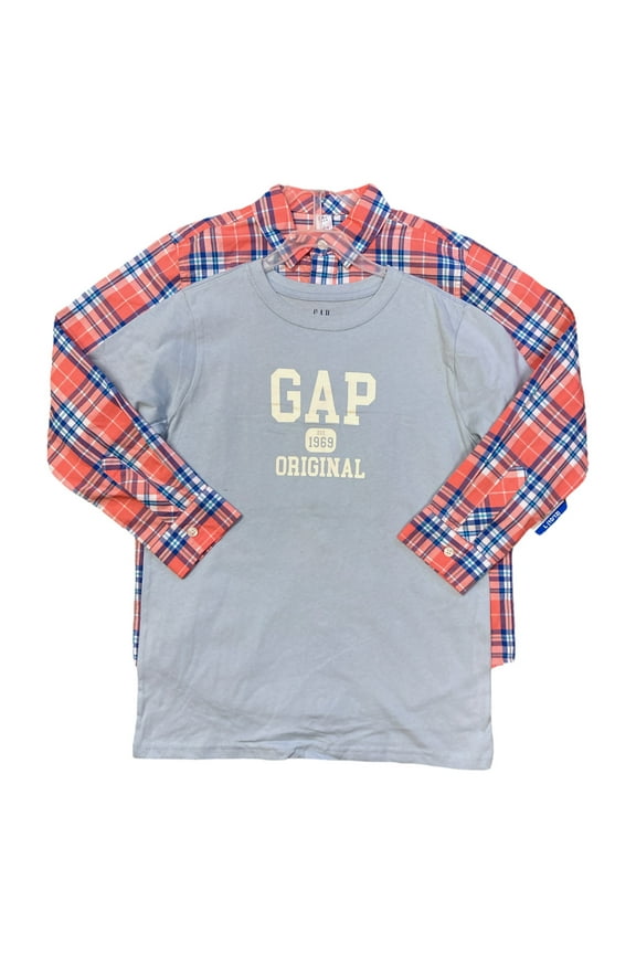 Kid's Boy's 2 Piece Short Sleeve Crewneck and Long Sleeve Button Down Set