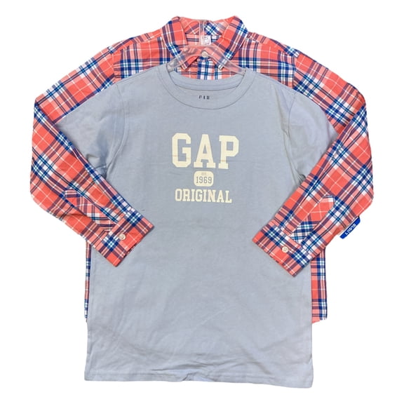 GAP Kid's Boy's 2 Piece Short Sleeve Crewneck and Long Sleeve Button Down Set (Cerulean Blue, M (8))
