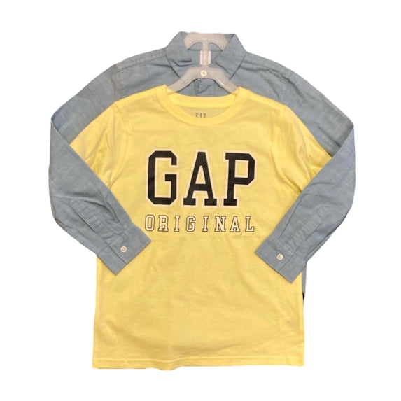 GAP Kid's Boy's 2 Piece Short Sleeve Crewneck and Long Sleeve Button Down Set (Lemonade, M (8))