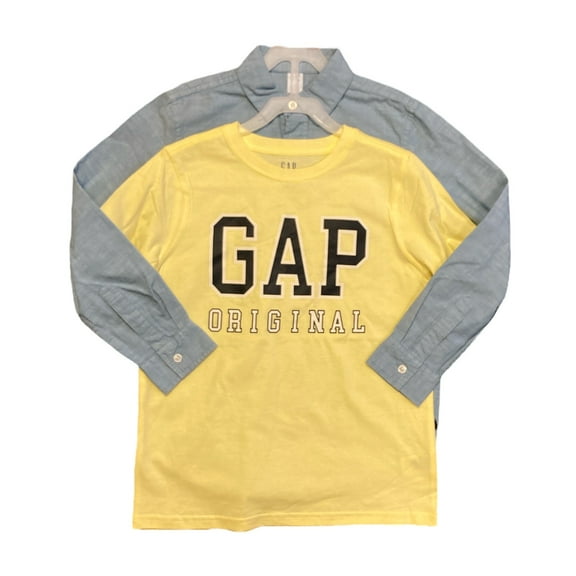 GAP Kid's Boy's 2 Piece Short Sleeve Crewneck and Long Sleeve Button Down Set (Lemonade, M (8))
