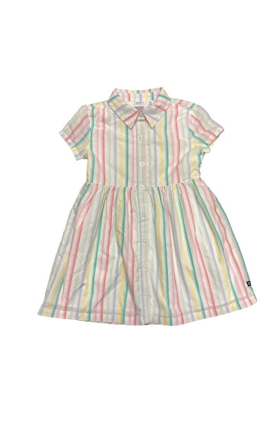 Kid's Girl's 100% Cotton Short Sleeved Comfort Relaxed Fit Dress (Stripe, M (7/8))