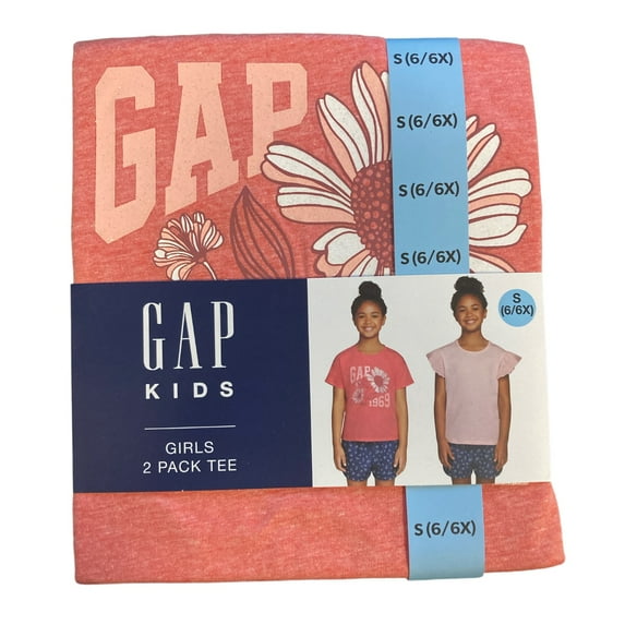 GAP Kids Girl's 2 Pack Soft Short Sleeve Crewneck Graphic Tee (Rose Pink Floral, XS (4/5))