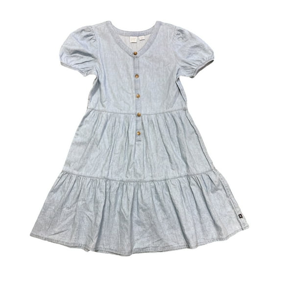 GAP Kids Girl's Spring Short Sleeve Breathable Lightweight Dress (Chambray, XL (14/16))