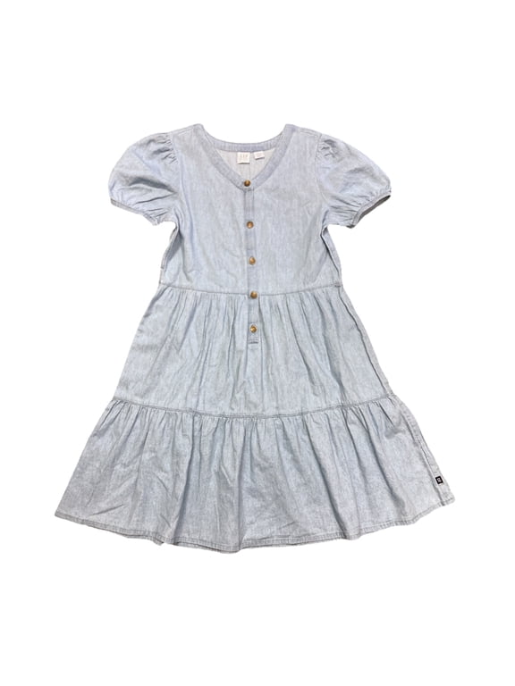 Kids Girl's Spring Short Sleeve Breathable Lightweight Dress (Chambray, XS (4/5))