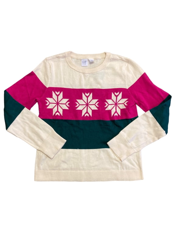 Kids Girl's Soft Knit Crewneck Long Sleeve Fashion Sweater (Pink Stripe, L (10/12))