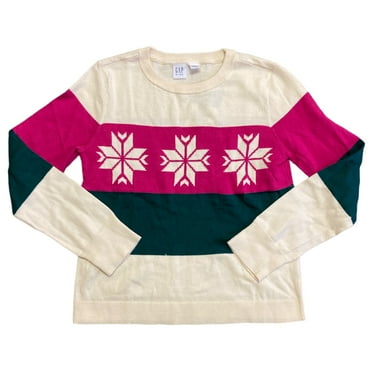 GAP Kids Girl's Soft Knit Crewneck Long Sleeve Fashion Sweater (Pink Stripe, M (7/8))