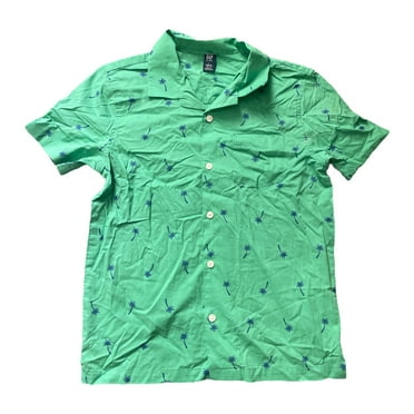 GAP Kid Infant Toddler Youth Boys Short Sleeve Button Down Collared Cabana Shirt (Green Trees, S (6/7))