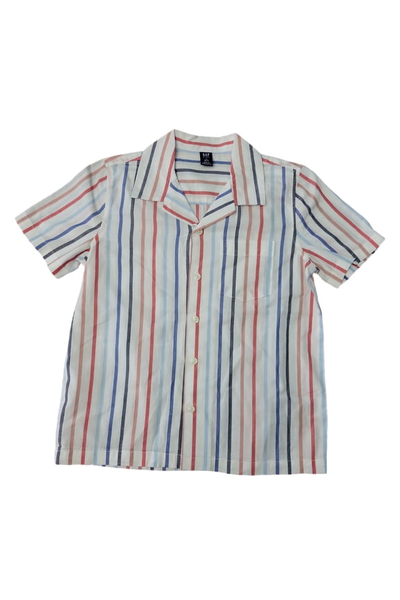Kid Infant Toddler Youth Boys Short Sleeve Button Down Collared Cabana Shirt (Multi Stripe, S (6/7))