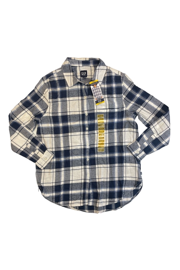 Ladies Button Down Long Sleeve Relaxed Fit Boyfriend Flannel Top (Ariella, L)