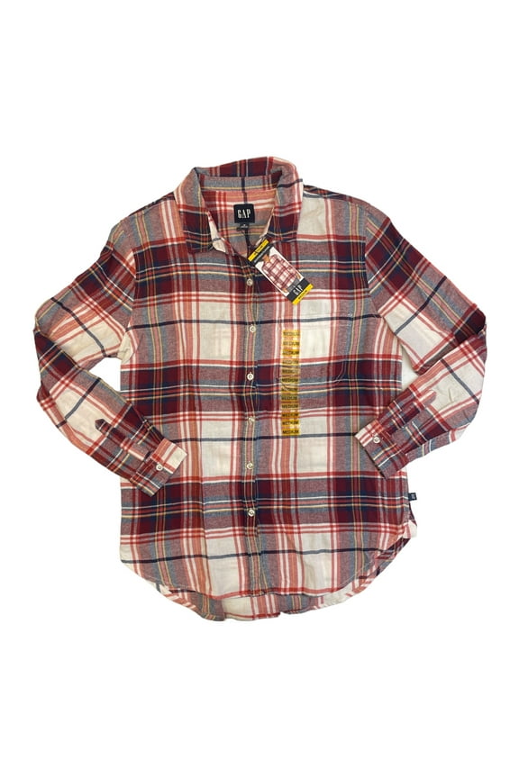 Ladies Button Down Long Sleeve Relaxed Fit Boyfriend Flannel Top (Brianna, XS)