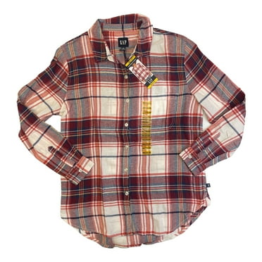 GAP Ladies Button Down Long Sleeve Relaxed Fit Boyfriend Flannel Top (Brianna, XXL)