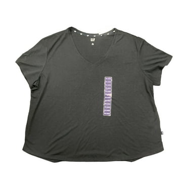GAP Ladies Classic Fit Lightweight Short Sleeve Soft Deep V-Neck Slub Tee (True Black, L)