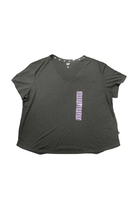 Ladies Classic Fit Lightweight Short Sleeve Soft Deep V-Neck Slub Tee (True Black, L)