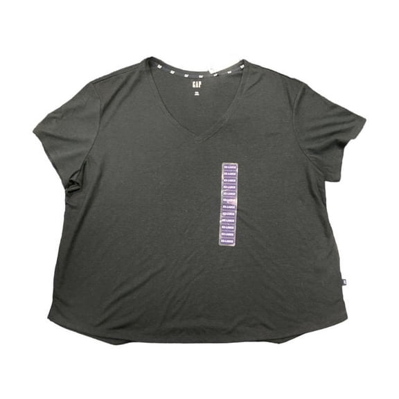 GAP Ladies Classic Fit Lightweight Short Sleeve Soft Deep V-Neck Slub Tee (True Black, XS)